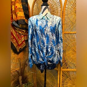Vintage NWT Paolo Santini retro animal print silk blouse